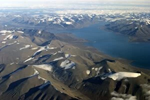 Aerial view of the Spitzbergen, south Svalbard - showing mountains and glacier valley