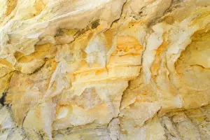North Island Prints: Alum Cliffs close-up of cliffs of alum whose shallow ridges indicate ancient weathering Waiotapu geothermal area