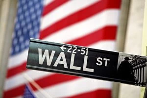 Images Dated 24th October 2008: American flag on the New York Stock Exchange and the Wal