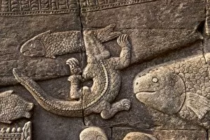 Antiquity Gallery: Angkor Bayon bas-reliefs Fish and crocodile