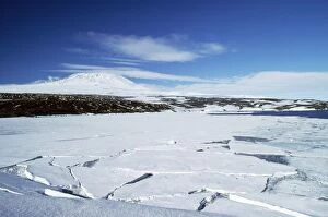 Antarctica - pack ice & Mount Erebus, active volcano
