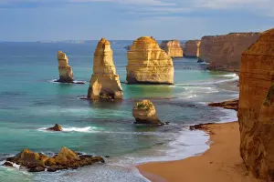 Sandstone Prints: Twelve Apostles - morning at the sandstone rock formations of famous Twelve Apostels