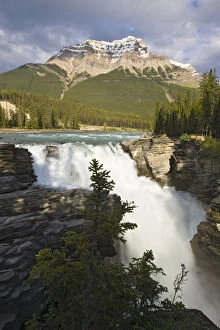 Athabasca River and waterfall in Jasper