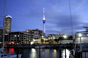 Auckland, New Zealand. An illuminated evening