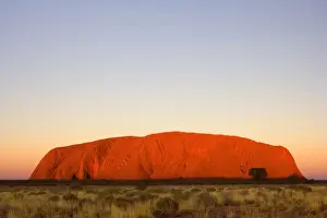 Australia - Ayers Rock - Uluru - brightly ablaze Ayers Rock at sunset - Uluru-Kata Tjuta National Park, World Heritage Area, Northern Territory. Aboriginals of the Anangu tribe call Ayers Rock Uluru