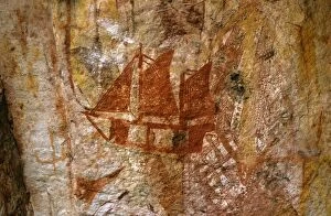 Australia - rock art, a two-masted lugger from