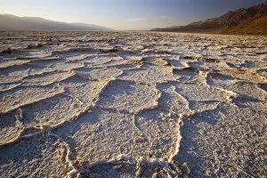 Badwater - rough salt crusts in the salt flats of Badwater, the lowest point in the whole US, at early morning