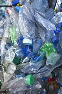 Environmental Issue Gallery: Bale of crushed PET bottles. The plastic bottles