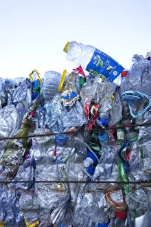 Environmental Issue Gallery: Bales of crushed PET bottles. The plastic bottles