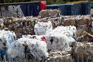 Images Dated 24th August 2009: Bales of plastic and cardboard waste for recycling outside Morrisons warehouse Bristol UK
