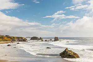 Surf Prints: Bandon, Oregon, USA. Sea stacks and surf on Bandon Beach on the Oregon coast