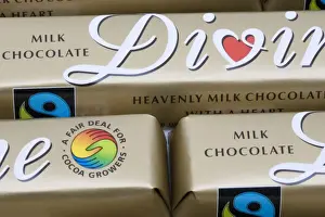 Trade Prints: Bars of fair traded Divine chocolate with Fairtrade logo