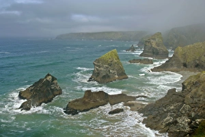 Bedruthan Steps - overview over rugged coastline and sea stacks Bedruthan Steps - overview over rugged coastline and sea stacks
