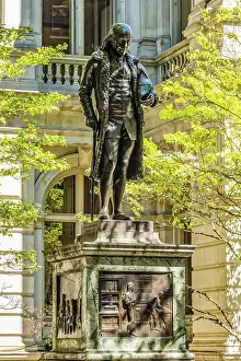 Benjamin Franklin Statue, Boston, Massachusetts. Front of the Boston Latin School founded 1635. Statue created 1865 by Richard Greenough. (Editorial Use Only) Date: 23-12-2020