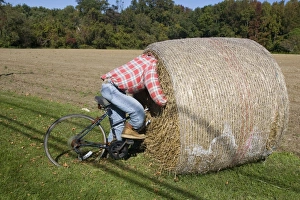 Images Dated 29th October 2007: Bike Riding into hay bail