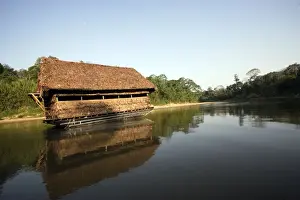 Clay Lick Prints: Bird Hide - to watch Parrots & Macaws at clay lick Heath River Centre Amazon Peru
