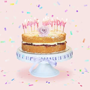 Birthday cake - with candles burning. Digital manipulation