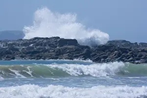 Blow Hole Prints: Blowhole massive waves rushing up against cliffs creating an uprising fountain Porpoise Bay