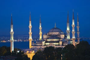 Blue Mosque at Dusk with Bosphorus Sea as