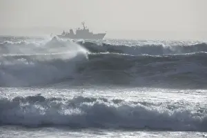 Ships Prints: Boat out in stormy sea - Brittany - France