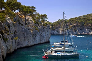 Boats moored in the Calanques near Cassis