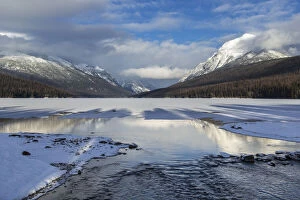 Bowman Lake in winter in Glacier National