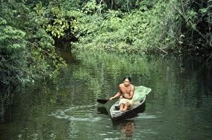 BRAZIL - Caboelo native in canoe, collecting big-headed