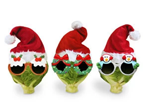 Digital Gallery: Brussel Sprouts wearing Christmas hats and glasses
