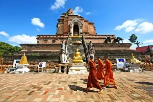 Temples Gallery: Buddhist Monks at Chedi at Wat Chedi Luang Temple in Chi