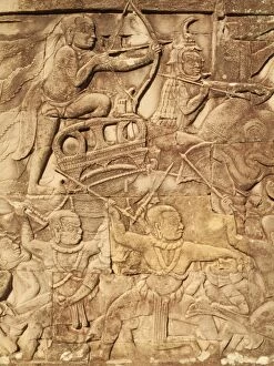 Cambodia - Bas-relief with battle scenes in the