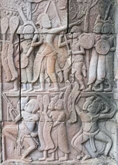 Cambodia - Bas-relief in the Bayon, a temple in