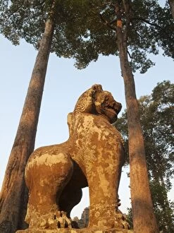Angkor Gallery: Cambodia - Lion statue at the Bayon, a temple in