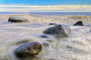 Waves Gallery: Canada, Manitoba. Waves crashing on shoreline