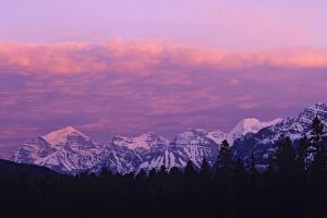 Canada - Mount Temple near Lake Louise on left Rocky mountains, Sunset from Bow River Valley