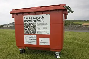 Islay Prints: Cans and aerosol recycling bin Port Ellen Isle of Islay Scotland UK