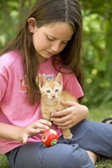 Images Dated 26th June 2005: Cat - ginger kitten on girl's lap