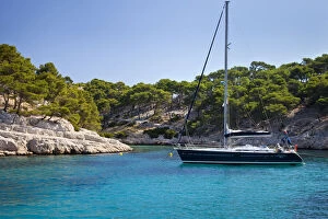 Catamaran moored in the Calanques near Cassis
