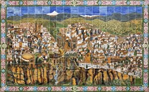 Images Dated 10th April 2014: Ceramic board displaying the White Town of Ronda high ab