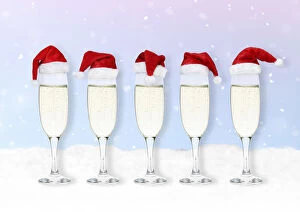 Alcoholic Gallery: Champagne / Prosecco filled galsses with Christmas hats