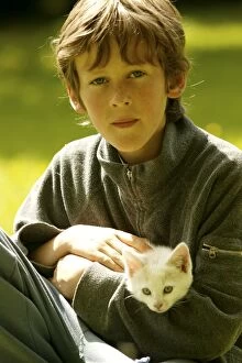 Child & Cat - Boy with Kitten in arms