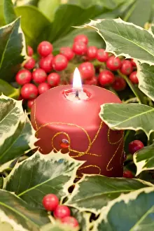 Candle Prints: Christmas Candle and holly berries