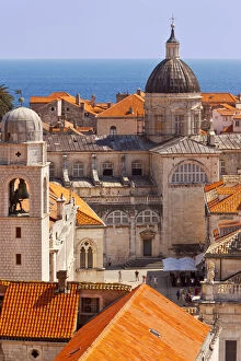 Church domes and colorful tiled roofs of