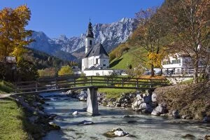 Church St. Sebastian in Ramsau alpine village in Bavaria