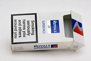Images Dated 26th January 2007: Cigarettes - Red white and blue packet of Royals Superkings cigarettes with smoking seriously