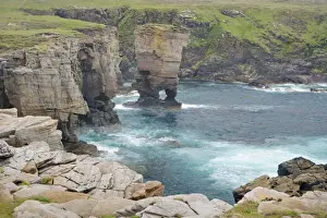 Landscapes Prints: Cliffs at Yesnaby and offshore stach Yesnaby Castle - Orkney Mainland LA005137