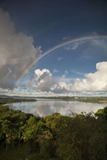 Cliffside view of Koror and rainbow, Republic