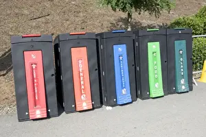 Recycling Prints: Colourful recycling containers Eden Project Bodelva St Austell Cornwall UK