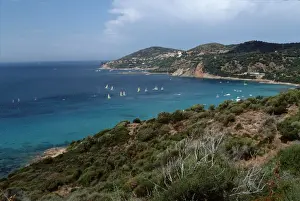 Yachts Prints: Corsica - Sagone's gulf with sailboats