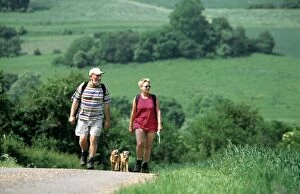 Exercising Gallery: Couple Walking their 2 dogs in the hills