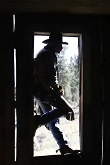 Boy's Bedroom Prints: Cowboy - silhouetted in door frame. Ponderosa Ranch - Seneca - Oregon - USA